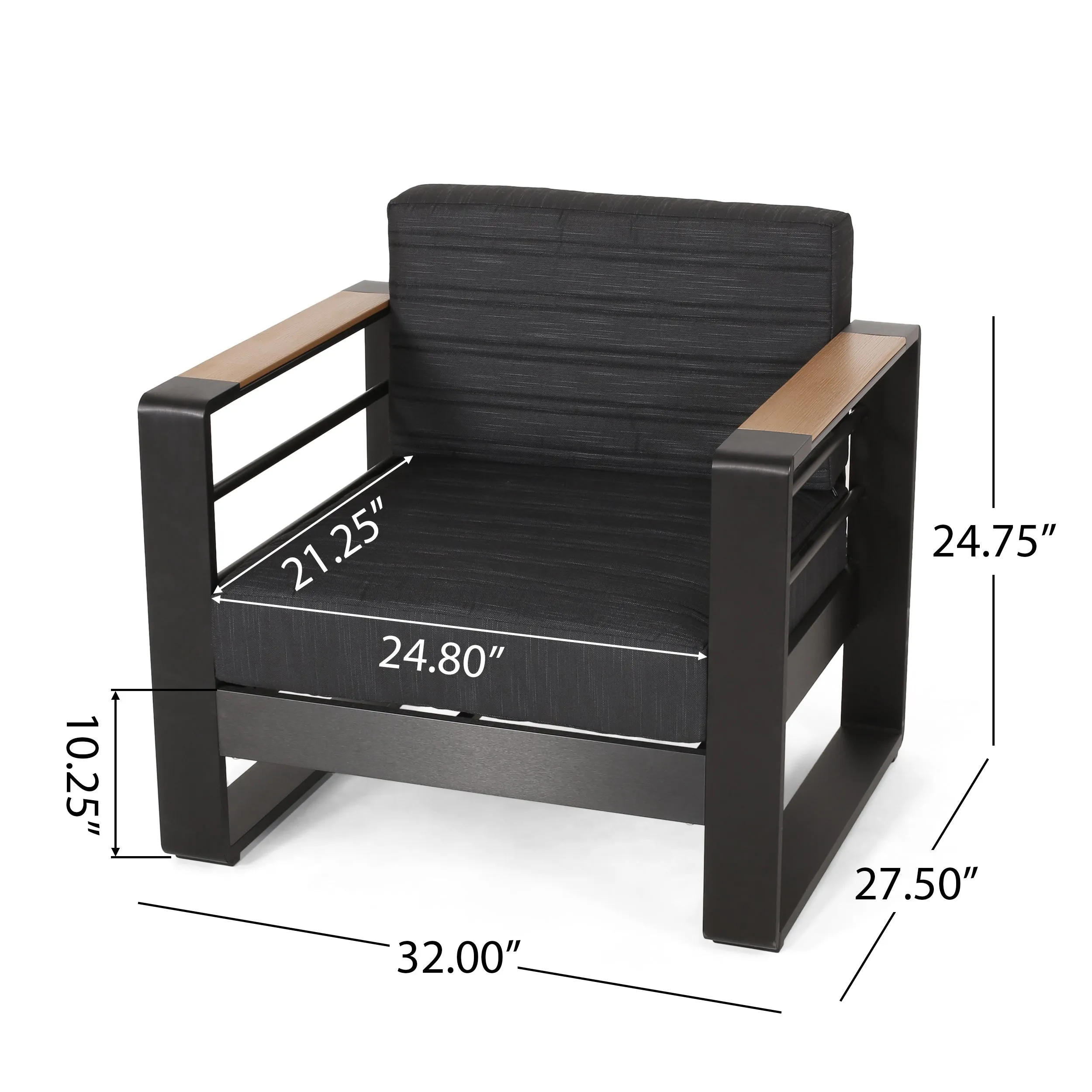 Neffs Outdoor Aluminum Club Chair with Faux Wood Accents