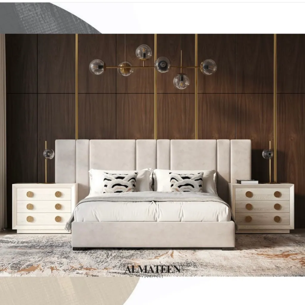 Novak Oak Wood Bed Set and Side Tables