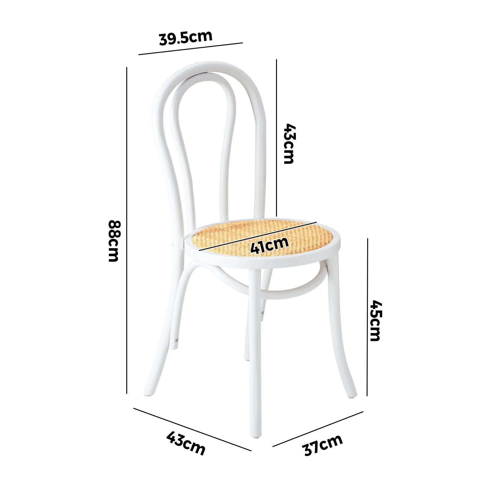 Oikiture 2PCS Dining Chair Solid Wooden Chairs Ratan Seat White