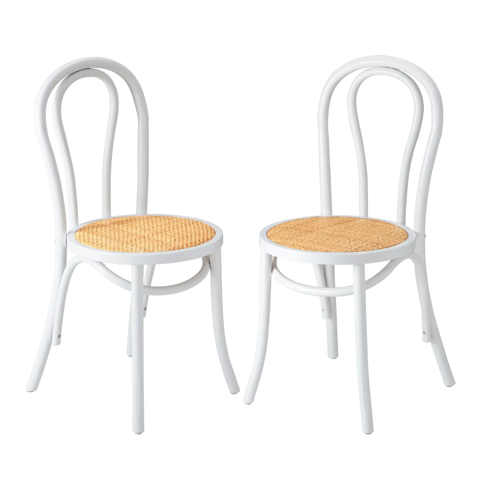 Oikiture 2PCS Dining Chair Solid Wooden Chairs Ratan Seat White