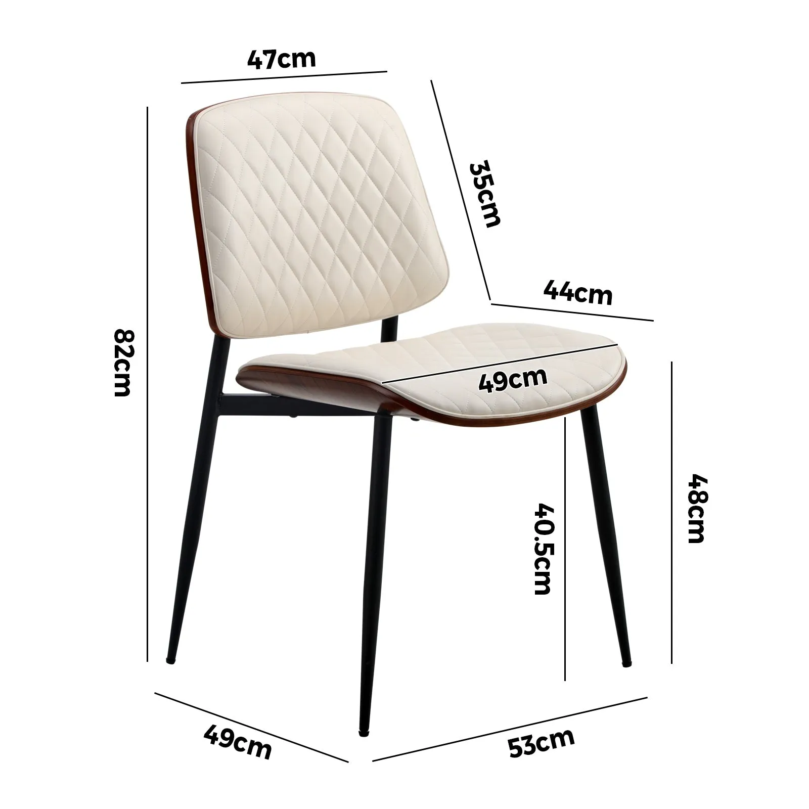 Oikiture 2x Dining Chairs Retro Faux Leather Solid Beech Wood Metal Legs White