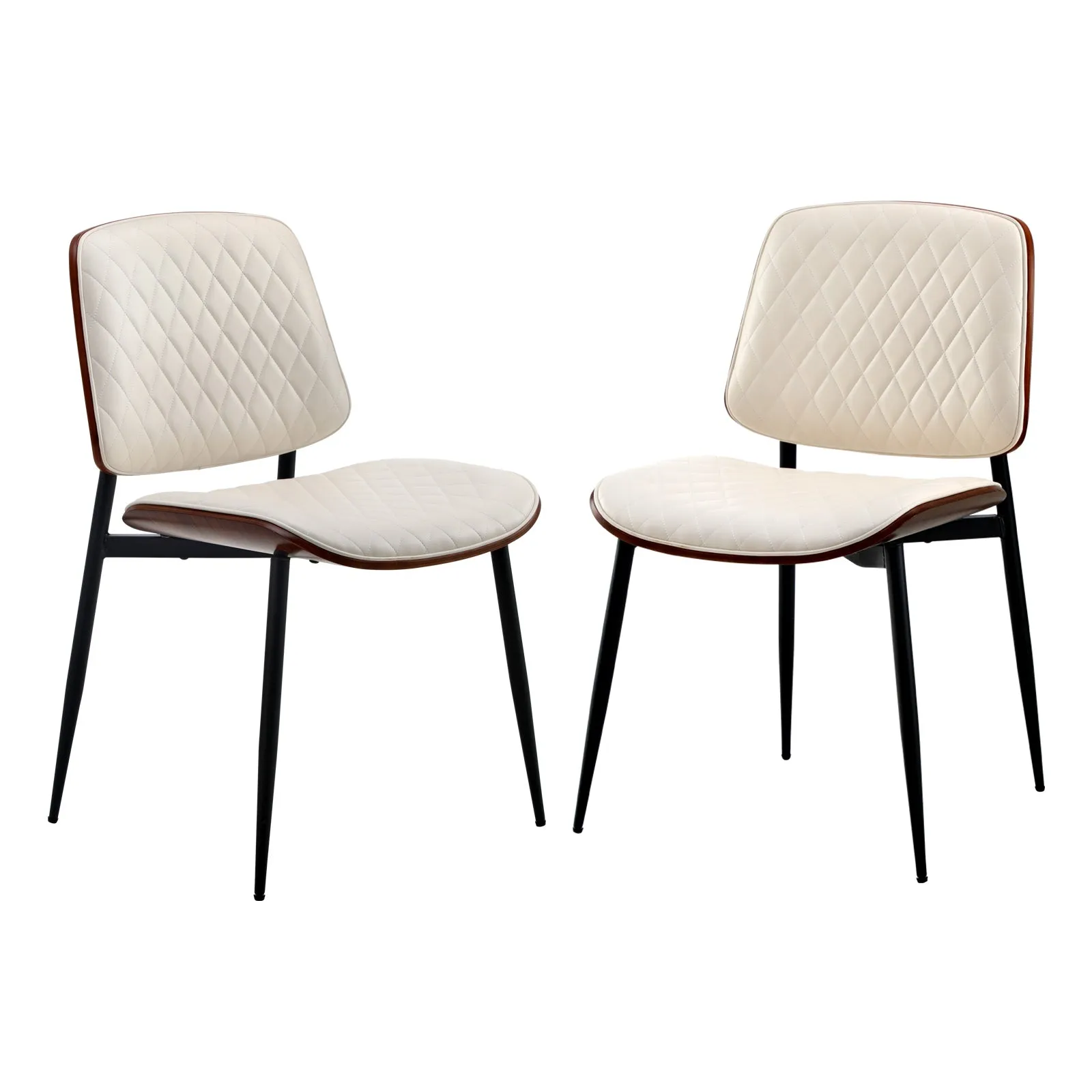 Oikiture 2x Dining Chairs Retro Faux Leather Solid Beech Wood Metal Legs White