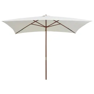 Parasol 200x300 cm Wooden Pole Cream White