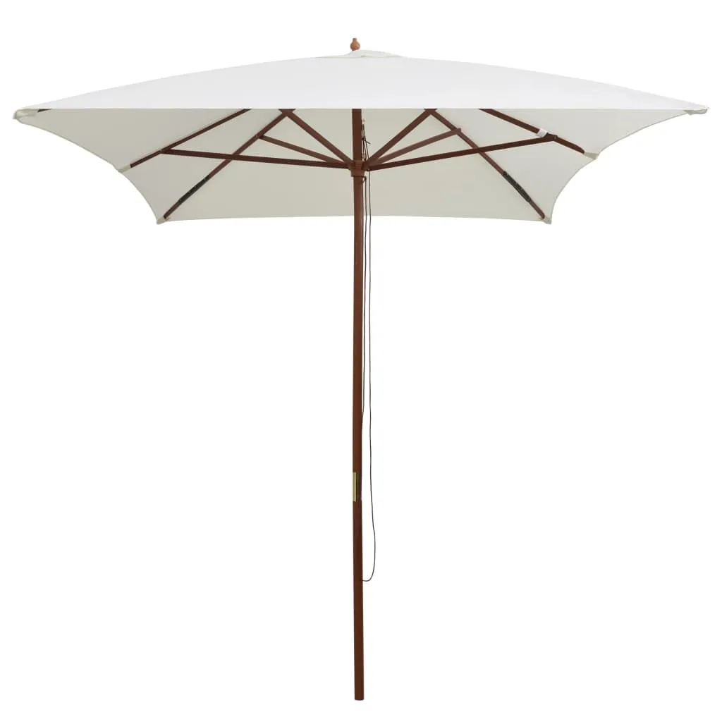 Parasol 200x300 cm Wooden Pole Cream White