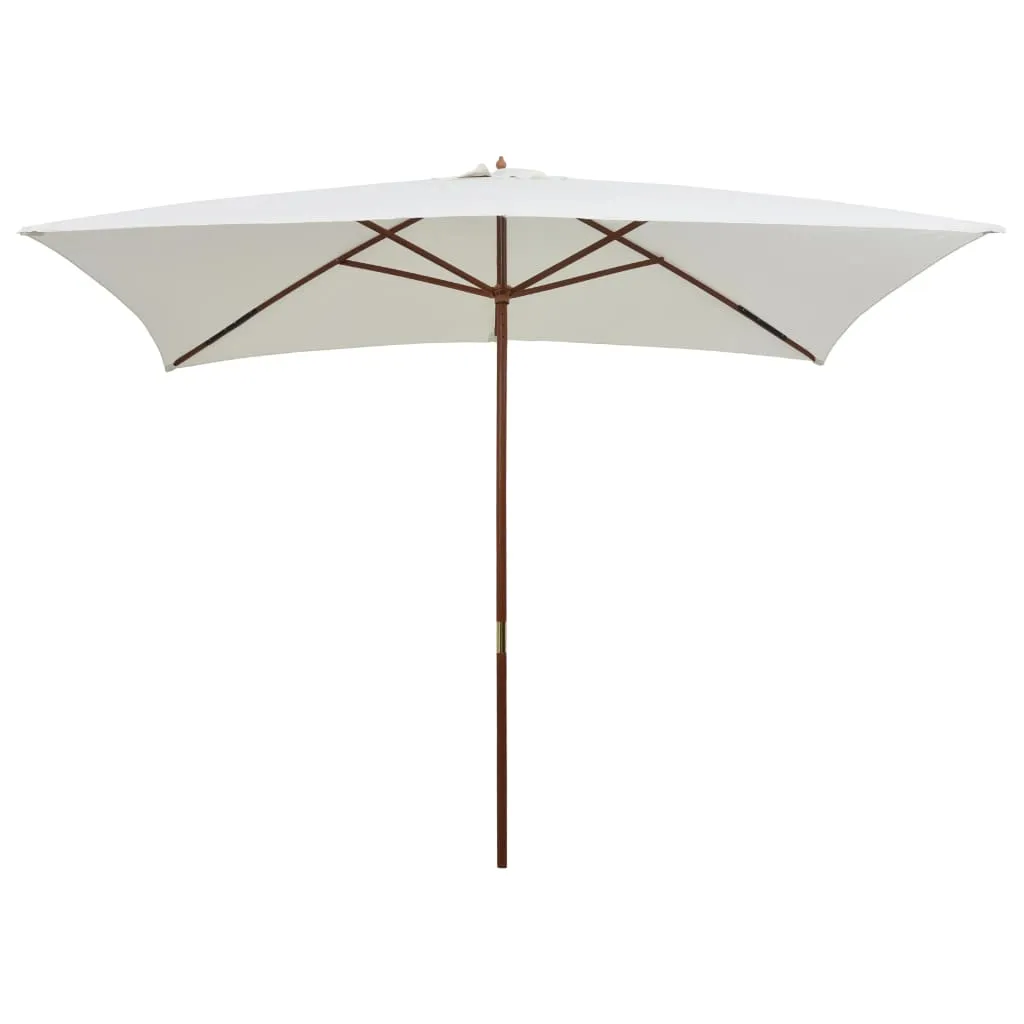 Parasol 200x300 cm Wooden Pole Cream White