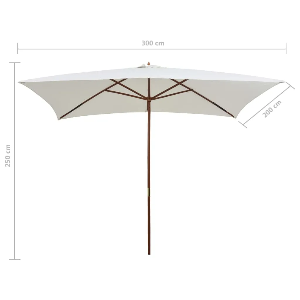 Parasol 200x300 cm Wooden Pole Cream White