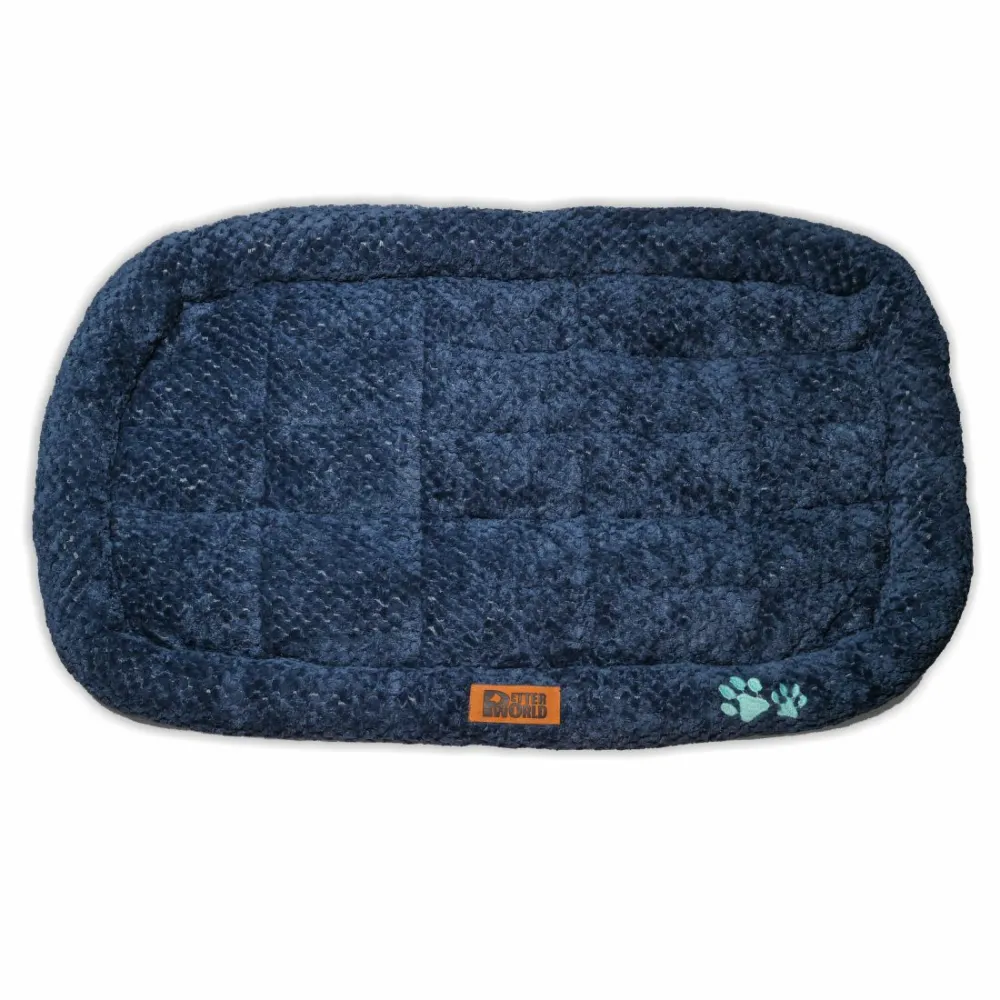 Petter World Luxury Quilted Crate Mat with Padded Perimeters for Extra Support for Dogs (Ensign Blue)