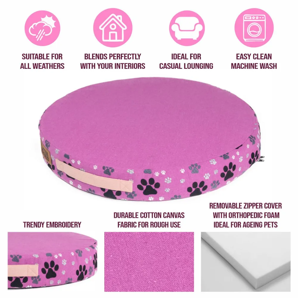 Petter World Orthopedic Round Flat Foam Mattress Bed with Thick & Durable Washable Cover (Crocus)