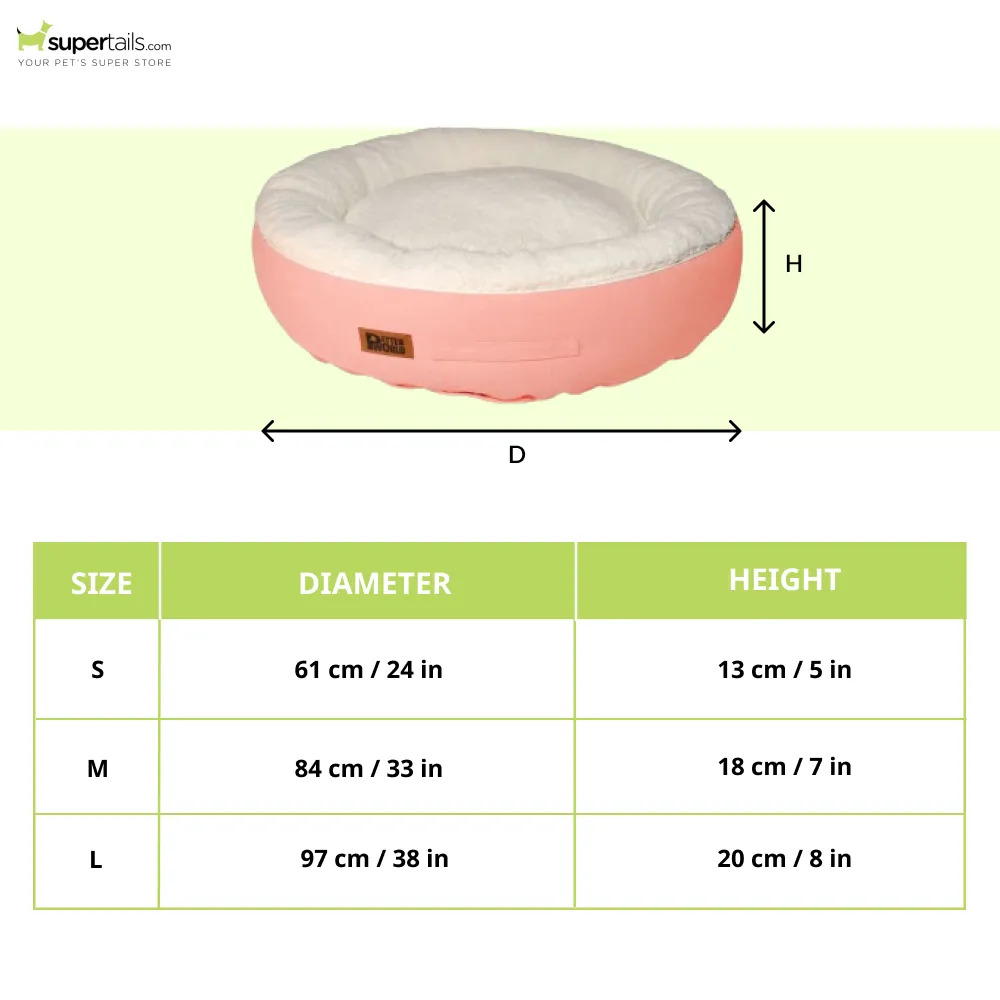 Petter World Ultra Luxury Cotton Canvas Donut Bed With Removable Sherpa Fur Cushion for Dogs (Peach Pearl)