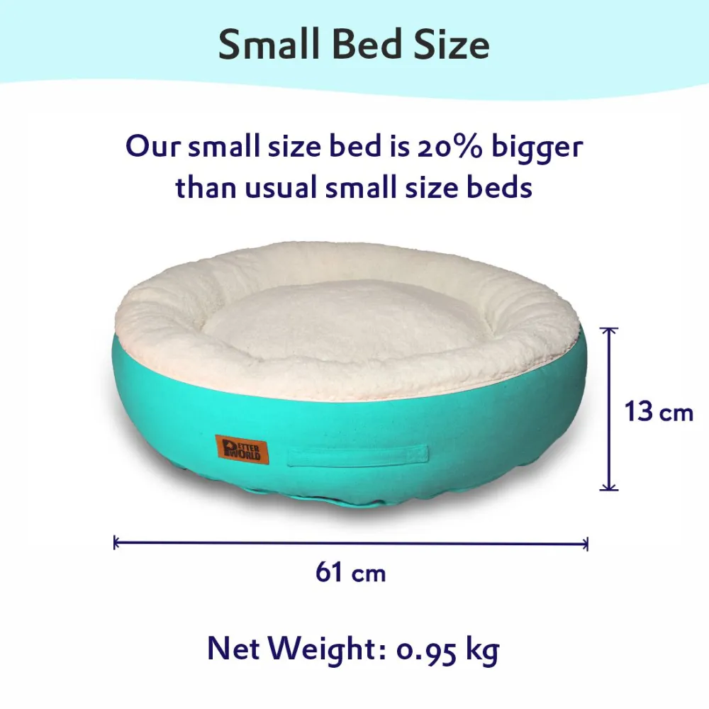 Petter World Ultra Luxury Cotton Canvas Donut Bed With Removable Sherpa Fur Cushion for Dogs (Turquoise)