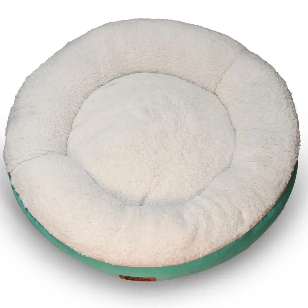 Petter World Ultra Luxury Cotton Canvas Donut Bed With Removable Sherpa Fur Cushion for Dogs (Turquoise)