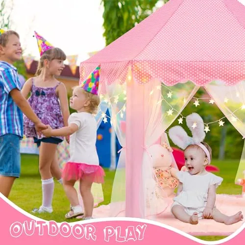 Princess Castle Play Tent With Lights Pink Indoor Toy Tent for Girls