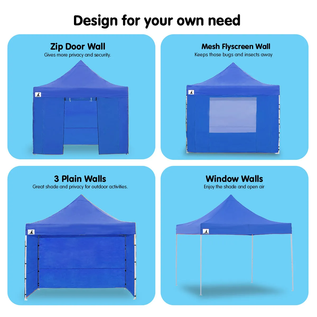 Quick Setup 3x3m Pop-Up Gazebo Tent - Blue, Wallaroo