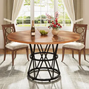 Round Dining Table, 47" Kitchen Table with Metal Base for 4-6 Seaters