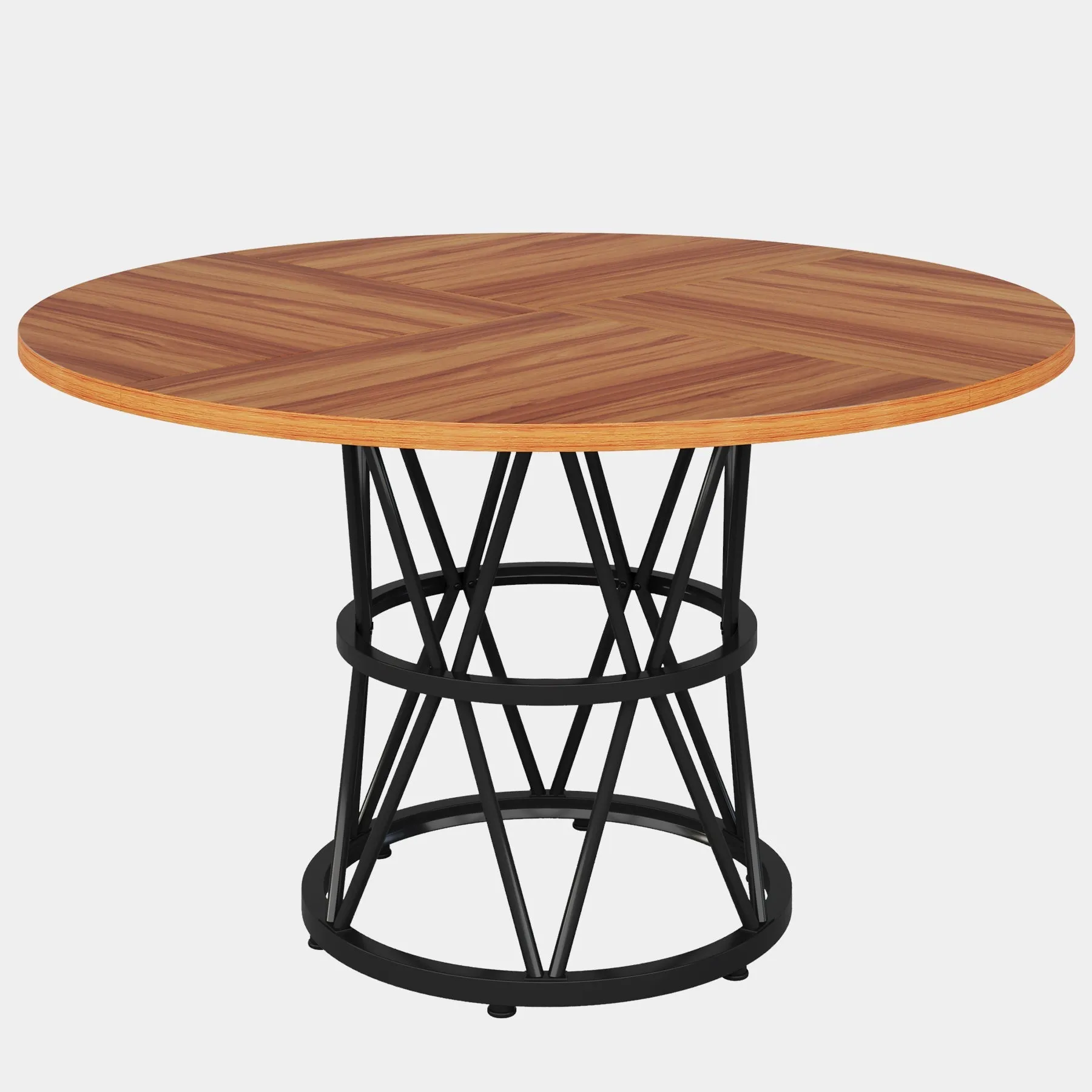 Round Dining Table, 47" Kitchen Table with Metal Base for 4-6 Seaters