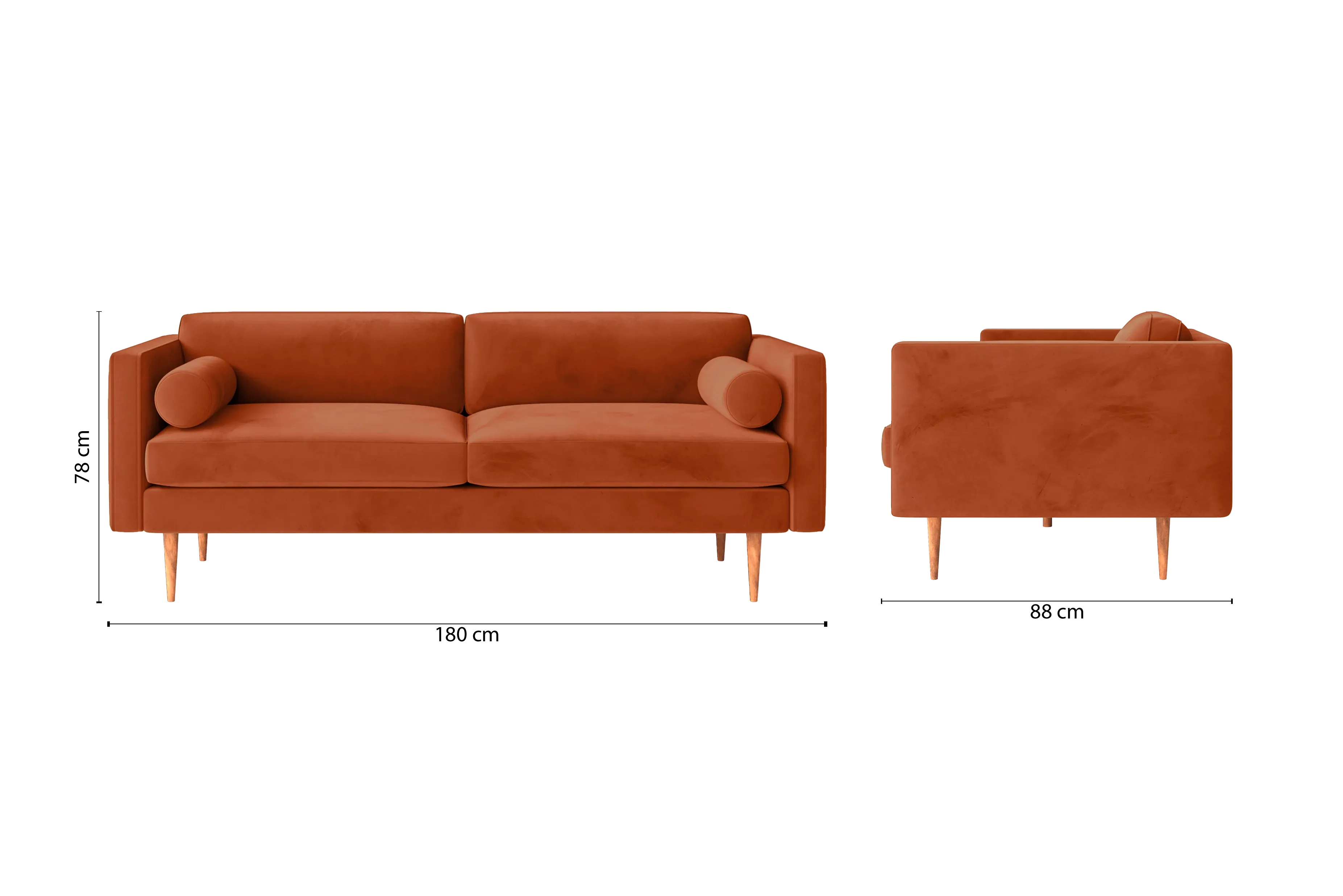 Salerno 2 Seater Sofa Orange Velvet