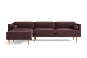 Salerno 3 Seater Left Hand Facing Chaise Lounge Corner Sofa Grape Velvet