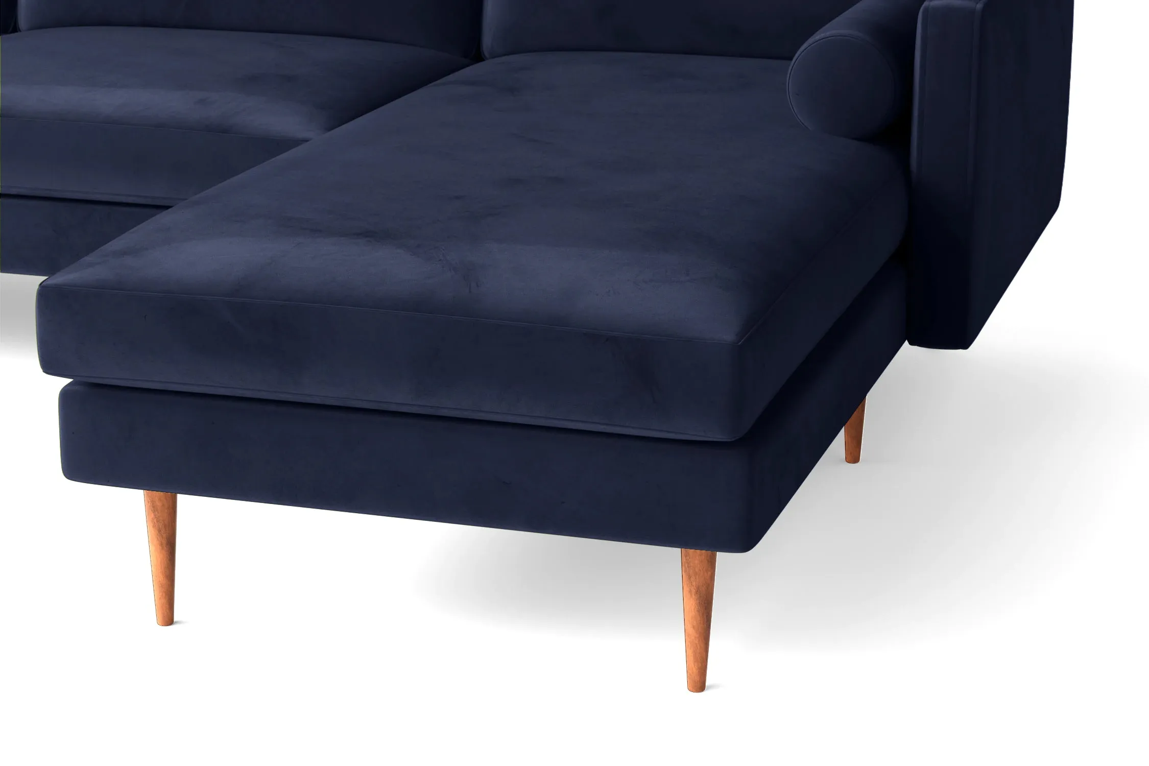 Salerno 3 Seater Right Hand Facing Chaise Lounge Corner Sofa Dark Blue Velvet