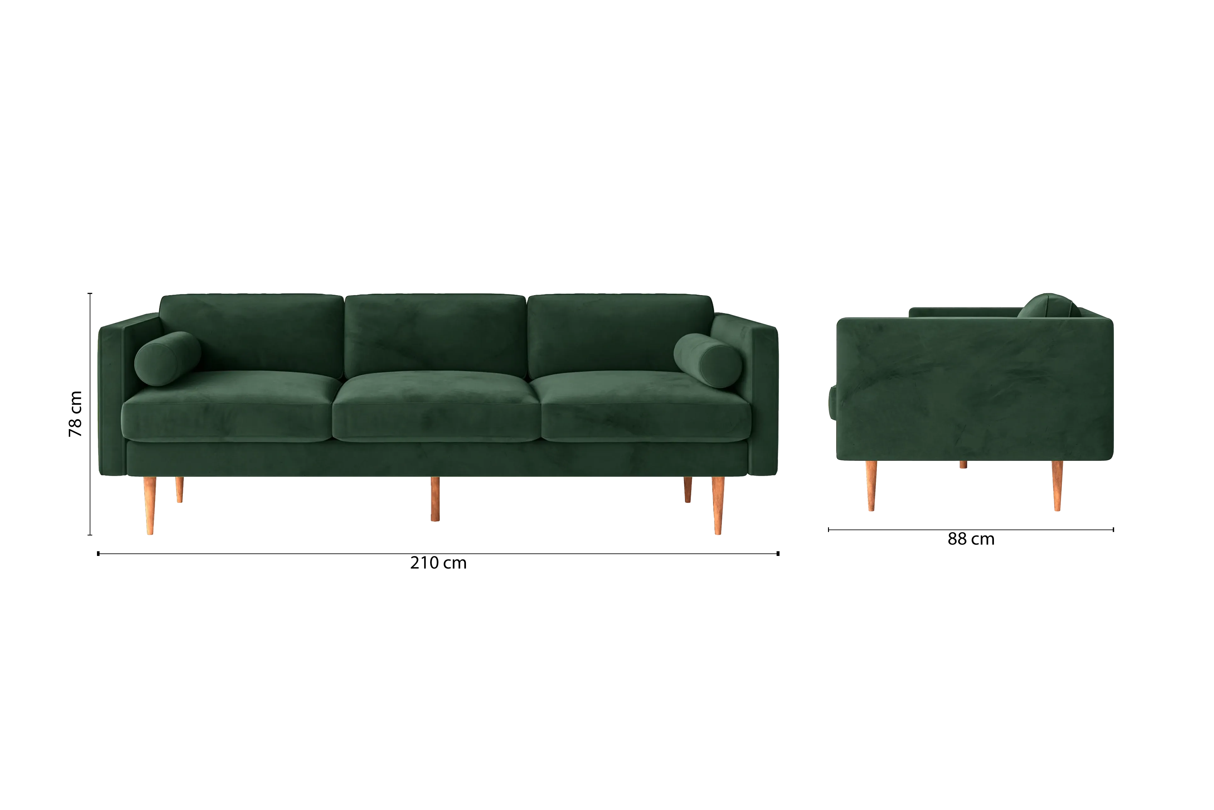 Salerno 3 Seater Sofa Green Velvet