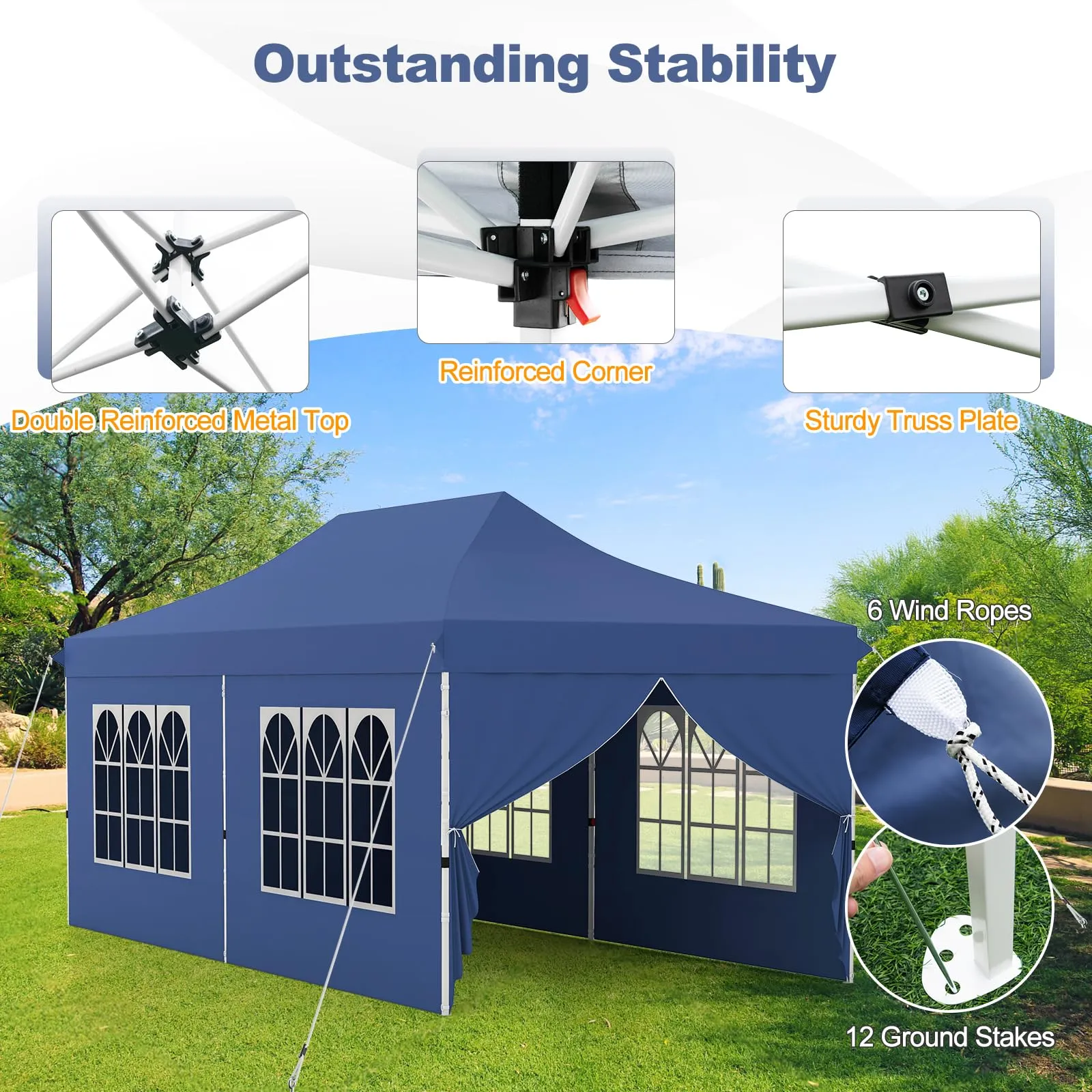 Tangkula 10x20 Ft Pop Up Canopy with 6 Sidewalls, Instant Setup Canopy Tent with 2 Zippered Door, Windows, Carrying Bag