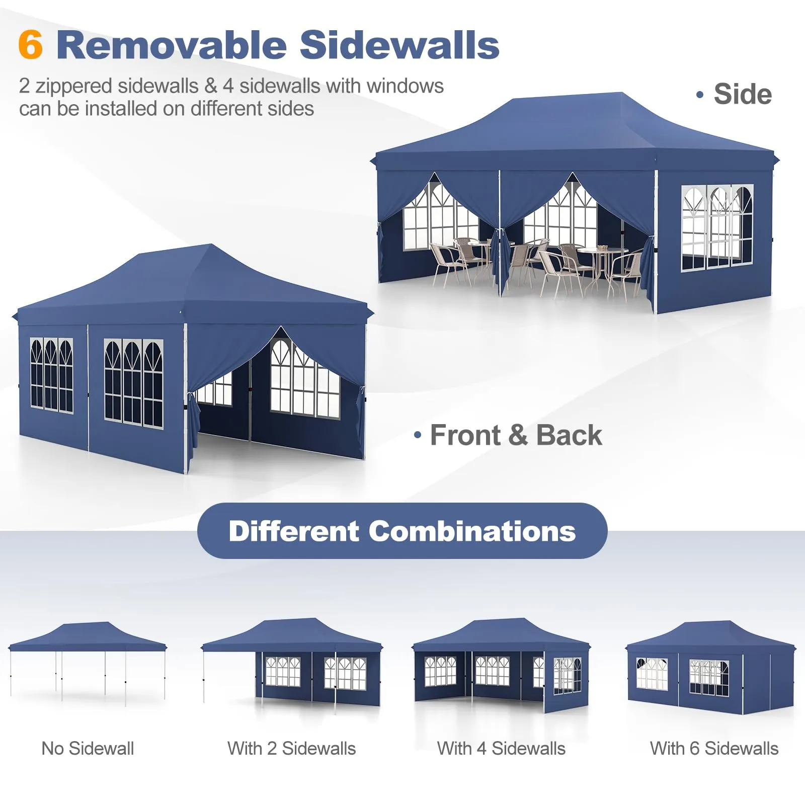 Tangkula 10x20 Ft Pop Up Canopy with 6 Sidewalls, Instant Setup Canopy Tent with 2 Zippered Door, Windows, Carrying Bag