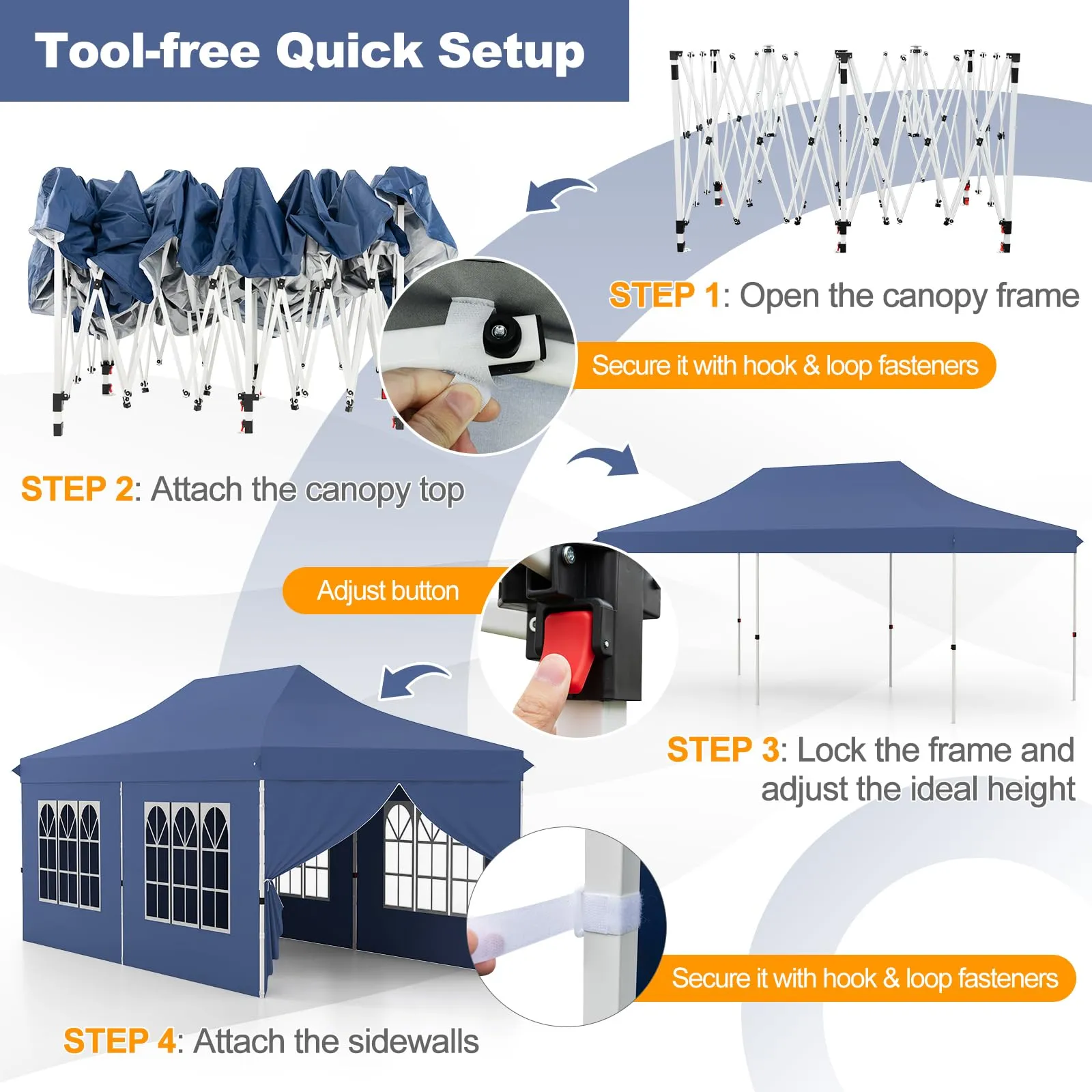 Tangkula 10x20 Ft Pop Up Canopy with 6 Sidewalls, Instant Setup Canopy Tent with 2 Zippered Door, Windows, Carrying Bag