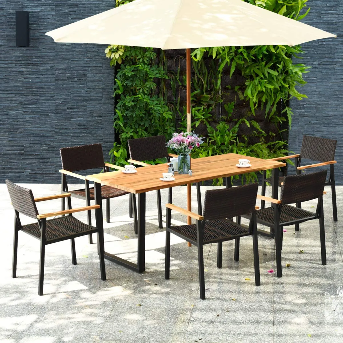 Tangkula 7 Pieces Outdoor Patio Dining Set, Patiojoy Outdoor Conversation Set