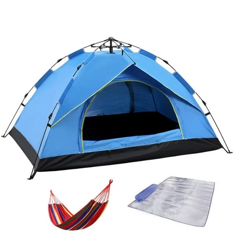 TC-014 Outdoor Beach Travel Camping Automatic Spring Multi-Person Tent For 3-4 People(Blue Mat Hammock)