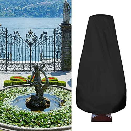 TeamSky 68.1 x 48.0in Outdoor Fountain Cover, Waterproof Fountain Cover 210D Silver Coated Oxford Cloth Waterproof Statue Protective Cover with Locking Drawstring for Outdoor Patio(黑色)