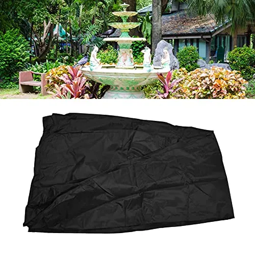 TeamSky 68.1 x 48.0in Outdoor Fountain Cover, Waterproof Fountain Cover 210D Silver Coated Oxford Cloth Waterproof Statue Protective Cover with Locking Drawstring for Outdoor Patio(黑色)