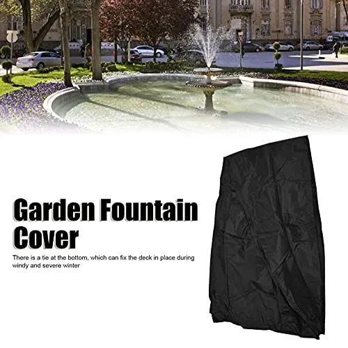 TeamSky 68.1 x 48.0in Outdoor Fountain Cover, Waterproof Fountain Cover 210D Silver Coated Oxford Cloth Waterproof Statue Protective Cover with Locking Drawstring for Outdoor Patio(黑色)