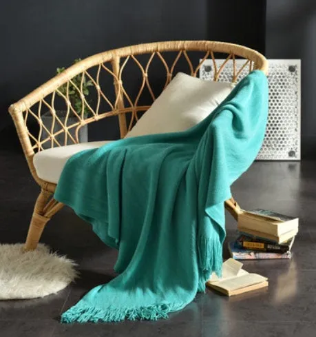 Throw Blanket with Tassels  - Nordic Knitted Blanket Travel Blanket Sofa - Air Condition Blankets Living Room Decor Cozy Warm Gift 130x150cm