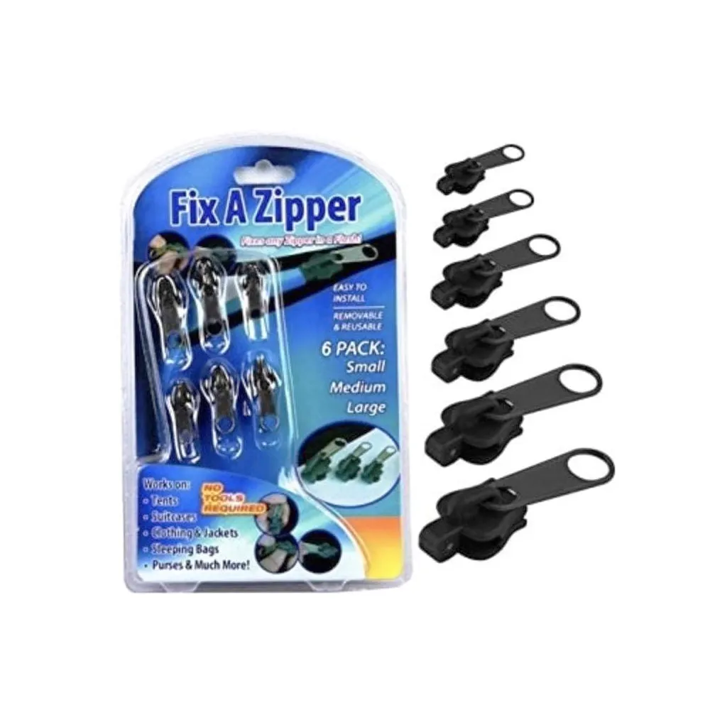 Universal Zipper Repair Kit - Black (Set of 6 for Quick Repairs)