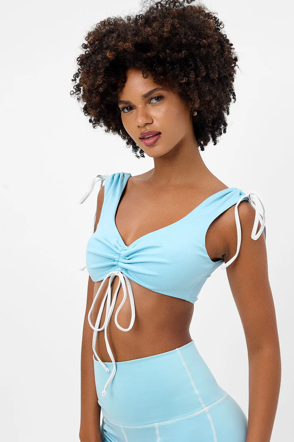 Windy Ruched Crop Top - Baby Blue