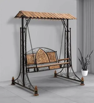 Wooden Twist Solid Wood & Iron Garden Swing 3 Seater Balcony Hammock Jhula Cradle