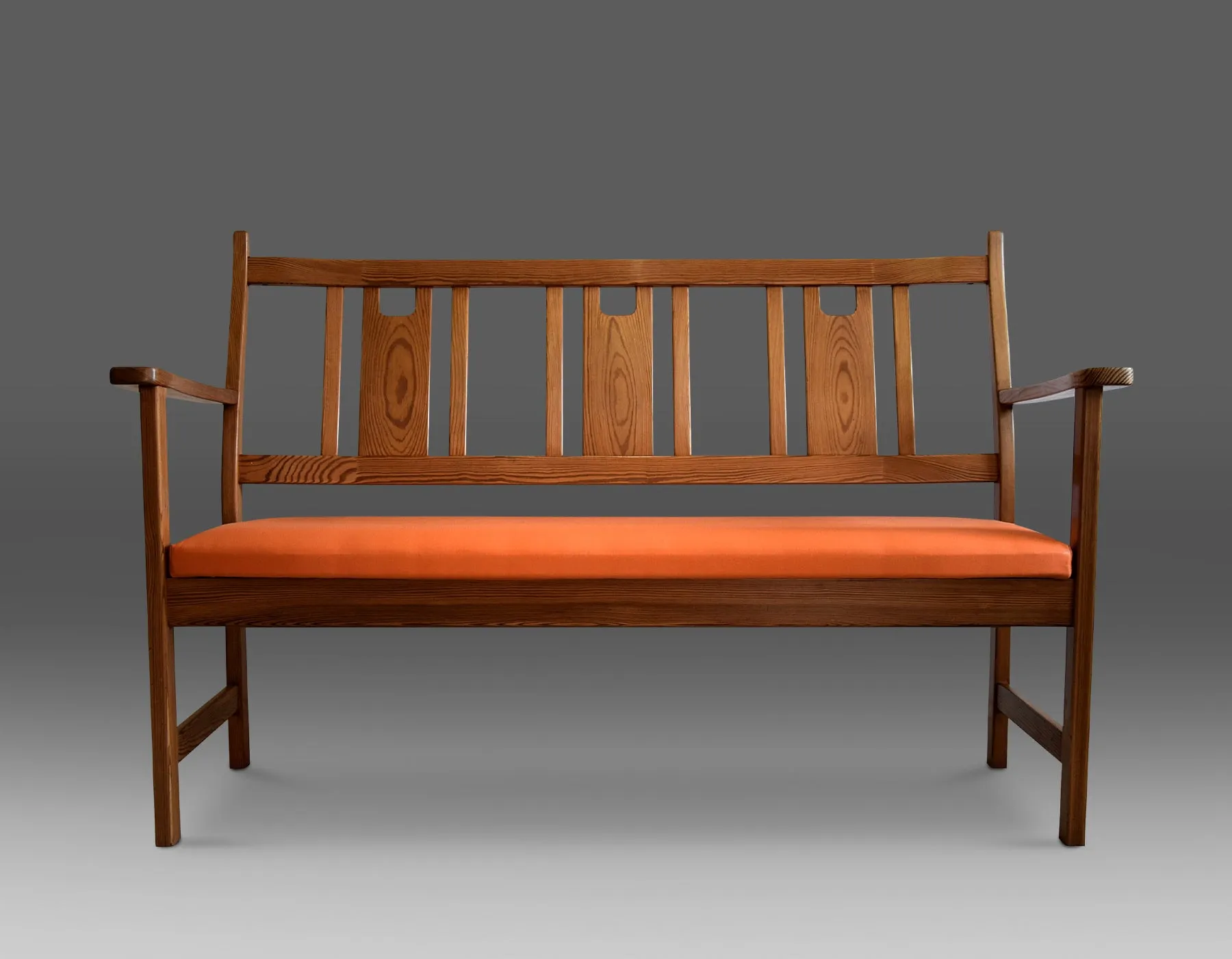 Yngve Ekström Orange and Brown Pine Two-Seat Bench