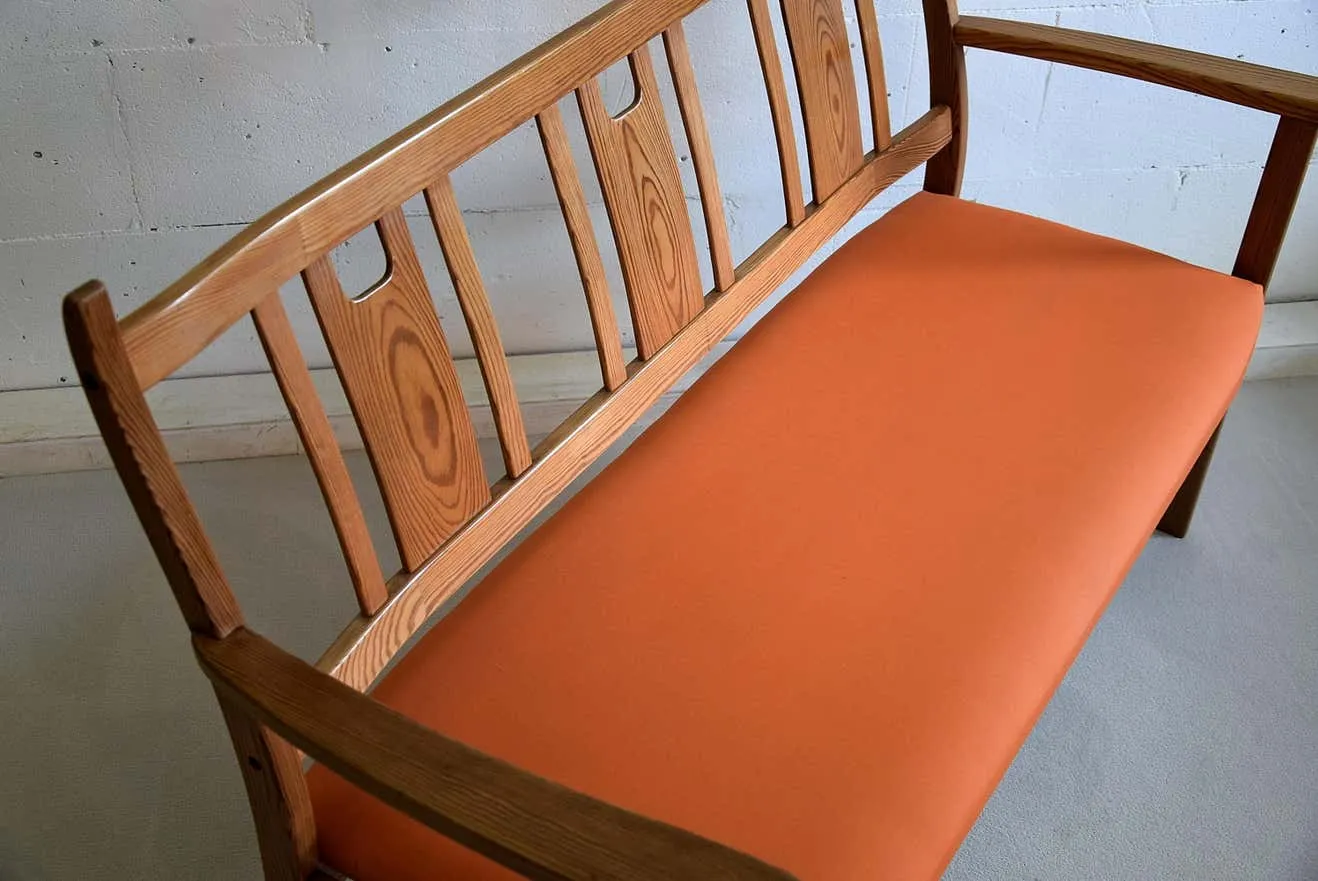 Yngve Ekström Orange and Brown Pine Two-Seat Bench