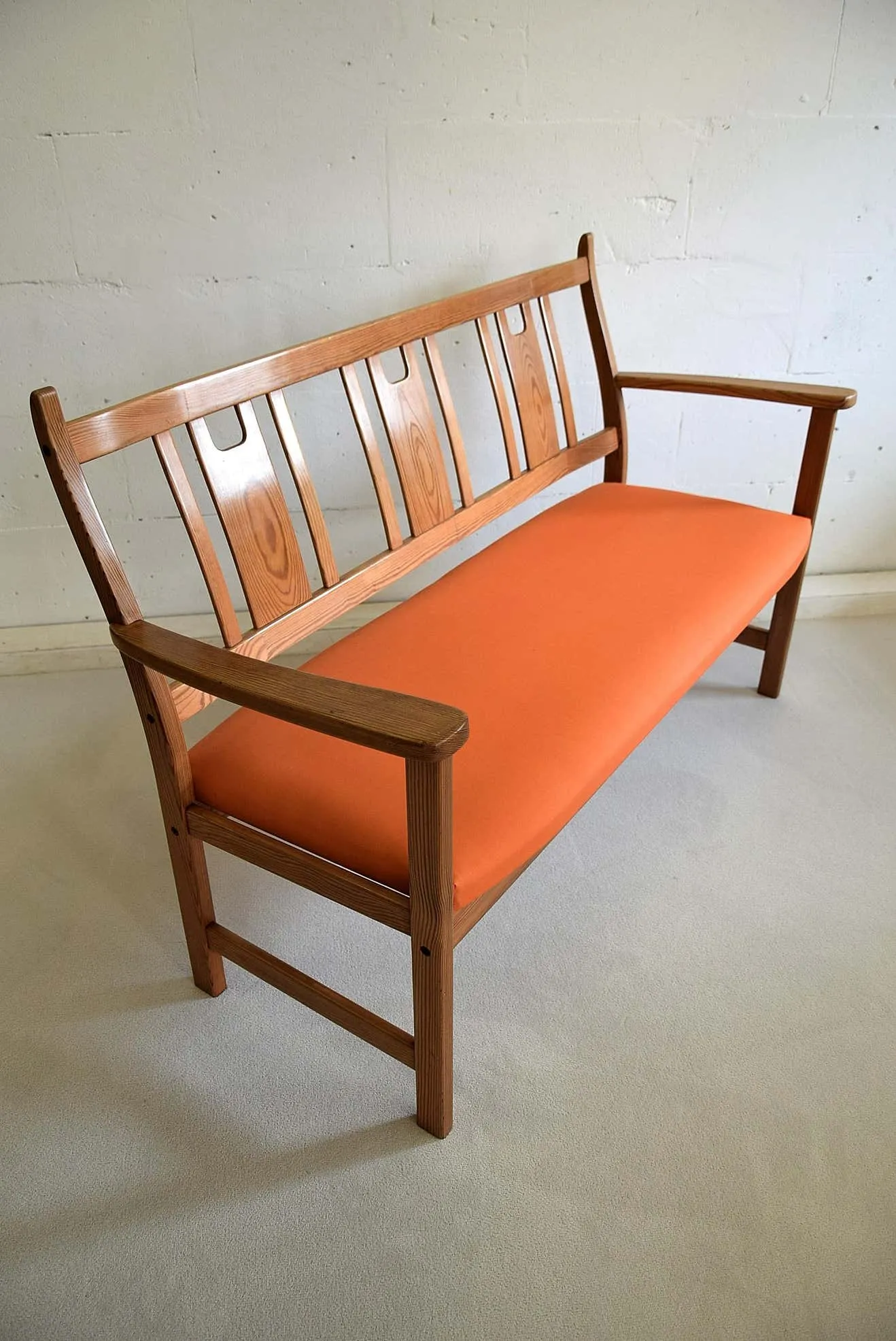 Yngve Ekström Orange and Brown Pine Two-Seat Bench