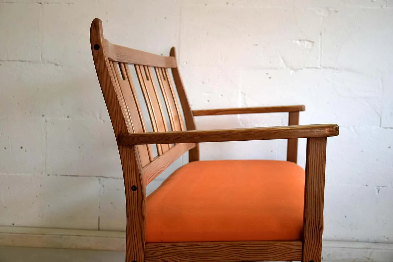 Yngve Ekström Orange and Brown Pine Two-Seat Bench