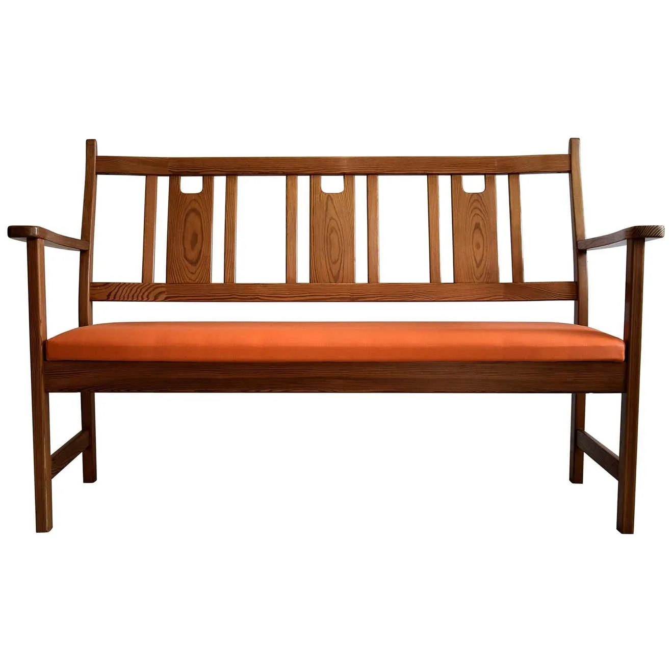 Yngve Ekström Orange and Brown Pine Two-Seat Bench