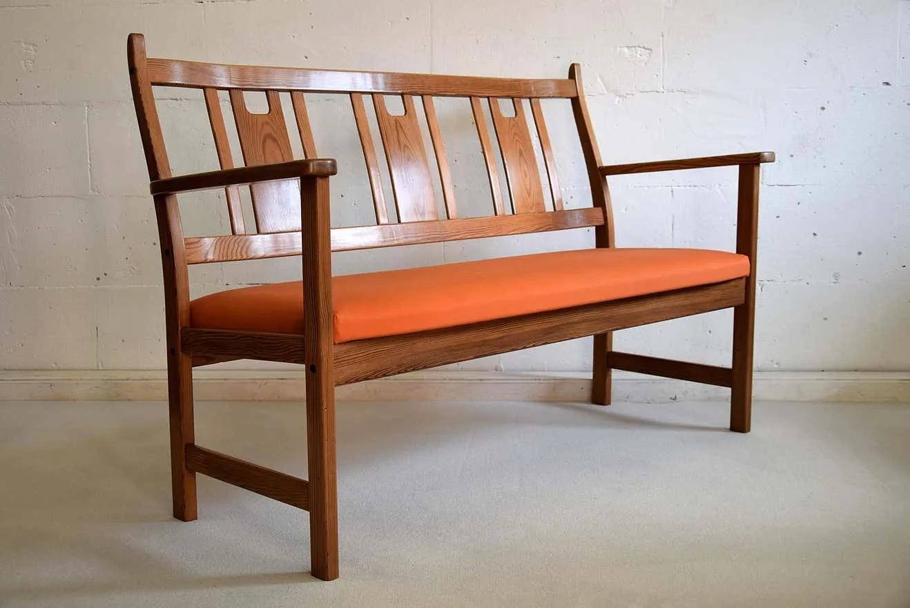 Yngve Ekström Orange and Brown Pine Two-Seat Bench