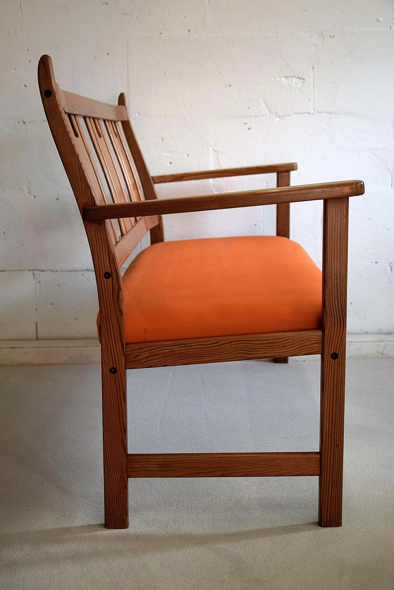 Yngve Ekström Orange and Brown Pine Two-Seat Bench