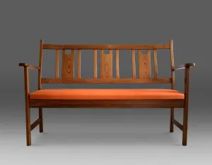 Yngve Ekström Orange and Brown Pine Two-Seat Bench